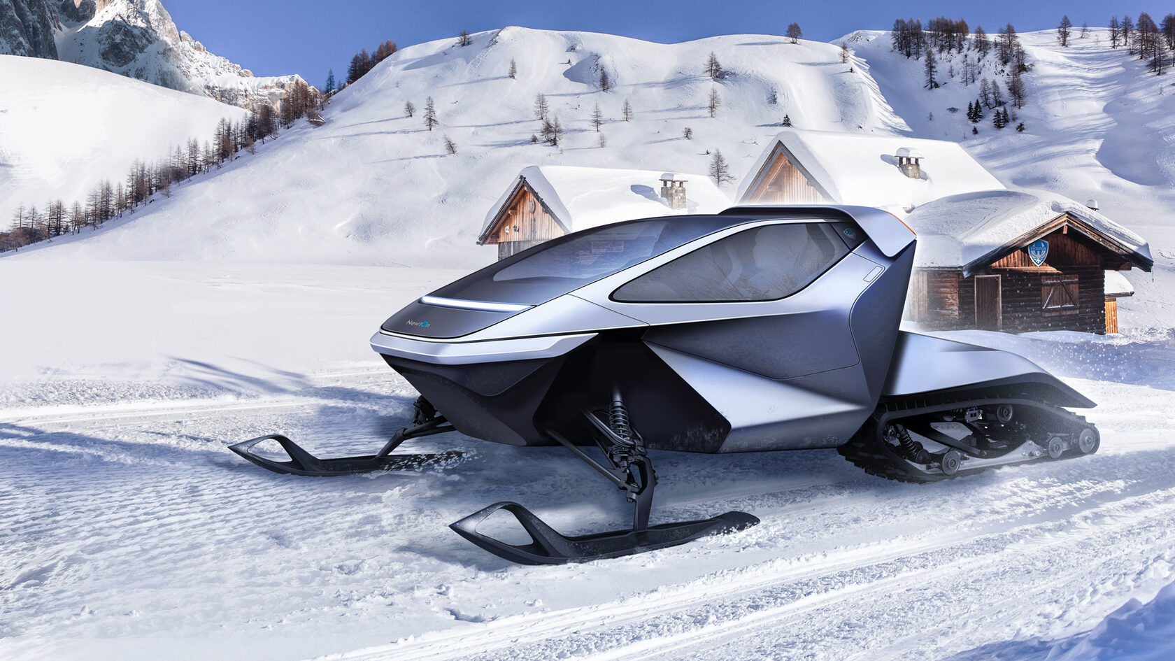 Концепт-эскиз Newtone Snowmobile в ландшафте